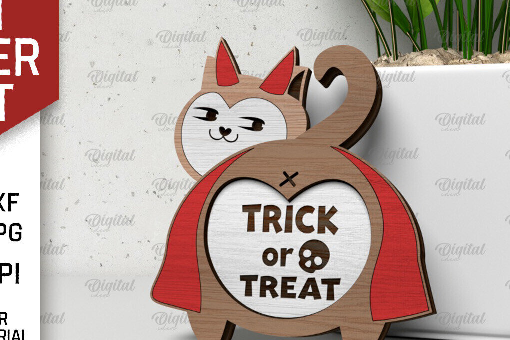 Intra απο ξύλο plywood 3mm-4mm πάχος - Απόκριες χαριτωμένο σχέδιο κοπής γάτας με λέιζερ Δίασταση 15x15 cm INTRAFABR-105054749