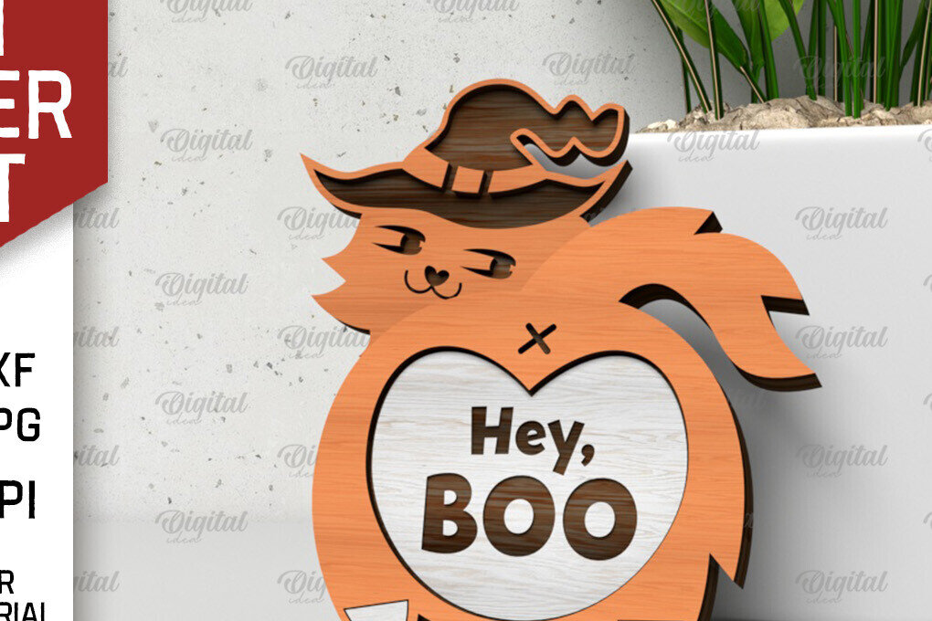 Intra απο ξύλο plywood 3mm-4mm πάχος - Απόκριες χαριτωμένο σχέδιο κοπής γάτας με λέιζερ Δίασταση 15x15 cm INTRAFABR-105054338