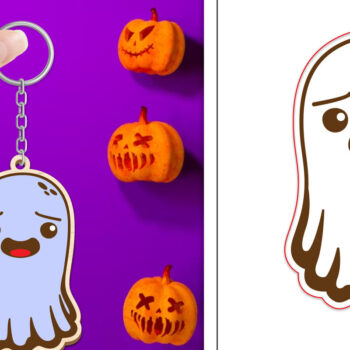 Intra απο ξύλο plywood 3mm-4mm πάχος - Halloween Cute Ghost Keychain Laser Cut Δίασταση 4x4 cm INTRAFABR-102621617 - Image 1