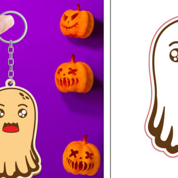 Intra απο ξύλο plywood 3mm-4mm πάχος - Halloween Cute Ghost Keychain Laser Cut Δίασταση 4x4 cm INTRAFABR-102621699 - Image 1