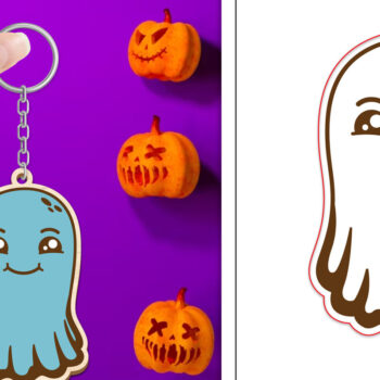 Intra απο ξύλο plywood 3mm-4mm πάχος - Halloween Cute Ghost Keychain Laser Cut Δίασταση 4x4 cm INTRAFABR-102621447 - Image 1