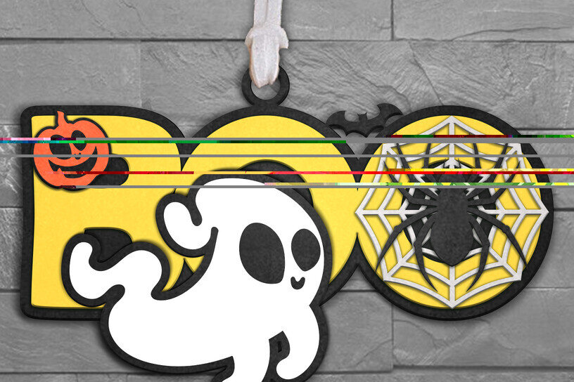 Intra απο ξύλο plywood 3mm-4mm πάχος - Χαριτωμένο φάντασμα αποκριών με μπροστινή πόρτα Boo Δίασταση 6x6 cm INTRAFABR-119506479