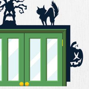 Intra απο ξύλο plywood 3mm-4mm πάχος - Σχέδιο κοπής με λέιζερ γωνία πόρτας Halloween 1 Δίασταση 15x15 cm INTRAFABR-80121548