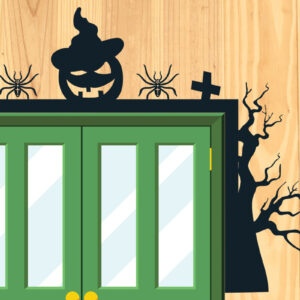 Intra απο ξύλο plywood 3mm-4mm πάχος - Σχέδιο κοπής με λέιζερ γωνία πόρτας Halloween 3 Δίασταση 15x15 cm INTRAFABR-80121741