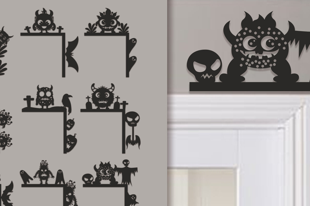 Intra απο ξύλο plywood 3mm-4mm πάχος - Halloween Door Corner Laser Cut  Σετ Δίασταση 15x15 cm INTRAFABR-100730348