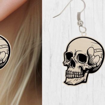 Intra απο ξύλο plywood 3mm-4mm πάχος - Αποκριάτικο σκουλαρίκι με λέιζερ κομμένο , κρανίο Δίασταση 3x3 cm INTRAFABR-77017512 - Image 1