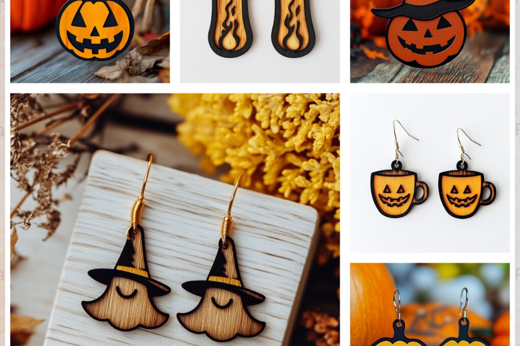 Intra απο ξύλο plywood 3mm-4mm πάχος - Αρχεία λέιζερ Halloween Earring 005 Δίασταση 3x3 cm INTRAFABR-117521352