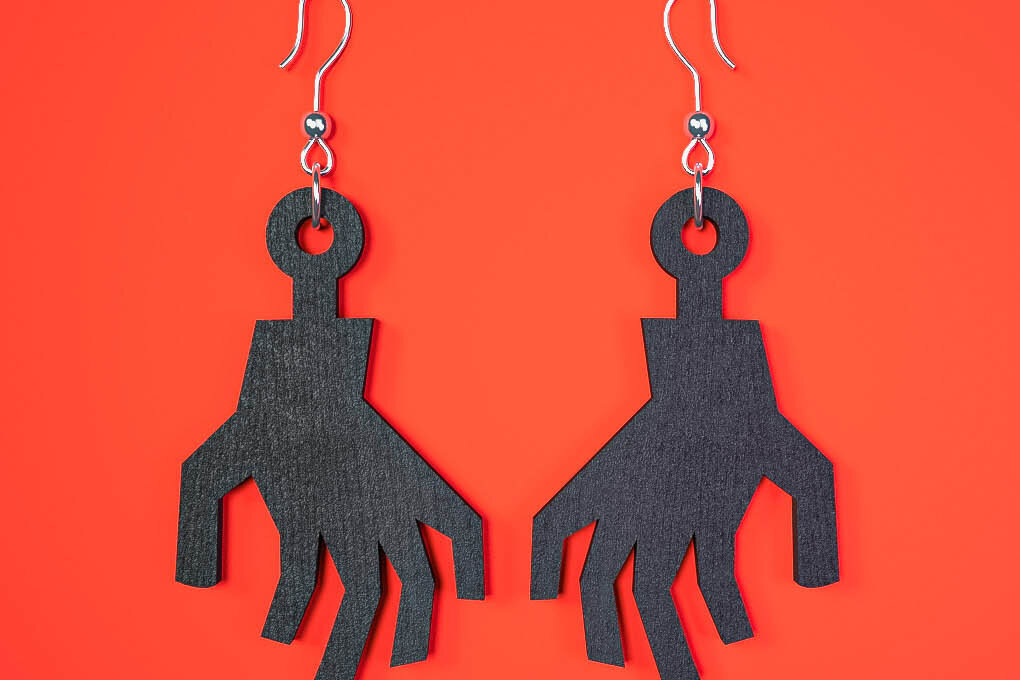 Intra απο ξύλο plywood 3mm-4mm πάχος - Αποκριάτικα σκουλαρίκια Laser Cut  Δίασταση 3x3 cm INTRAFABR-75894390