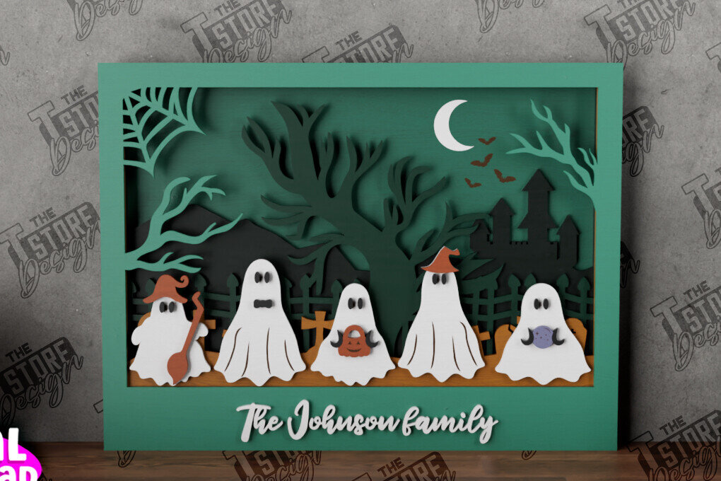 Intra απο ξύλο plywood 3mm-4mm πάχος - Halloween Family Sign|3D Halloween Scene Δίασταση 15x15 cm INTRAFABR-104785840