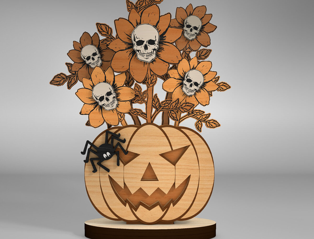 Intra απο ξύλο plywood 3mm-4mm πάχος - Επιτραπέζιο λουλούδια Halloween Cut Laser  Δίασταση 15x15 cm INTRAFABR-110181707