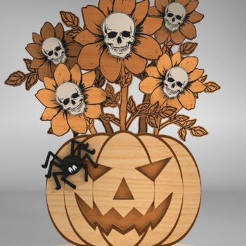 Intra απο ξύλο plywood 3mm-4mm πάχος - Επιτραπέζιο λουλούδια Halloween Cut Laser  Δίασταση 15x15 cm INTRAFABR-110181707 - Image 2