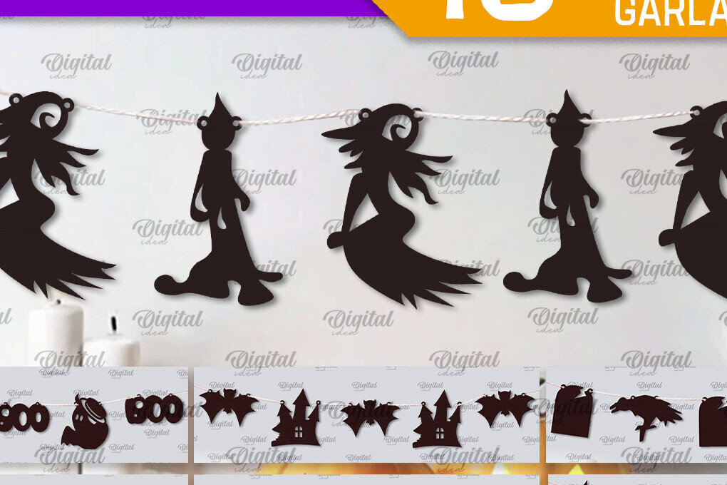 Intra απο ξύλο plywood 3mm-4mm πάχος - Δέσμη κοπής με λέιζερ Halloween Garlands Δίασταση 15x15 cm INTRAFABR-106070025