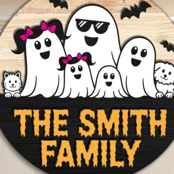 Intra απο ξύλο plywood 3mm-4mm πάχος - Πινακίδα οικογενειακής πόρτας Halloween Ghost  Δίασταση 15x15 cm INTRAFABR-123580611 - Image 2