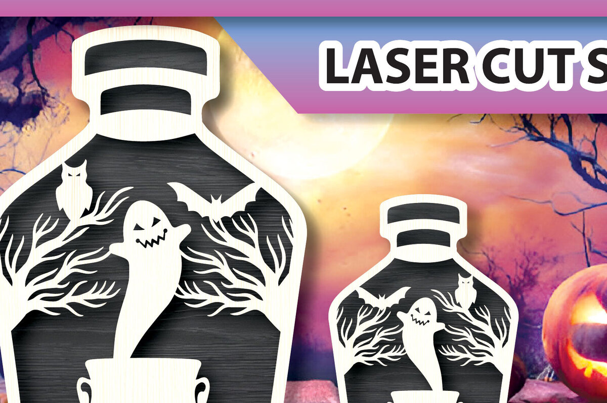 Intra απο ξύλο plywood 3mm-4mm πάχος - Halloween Ghost in Jar Laser Cut  Δίασταση 15x15 cm INTRAFABR-104487178