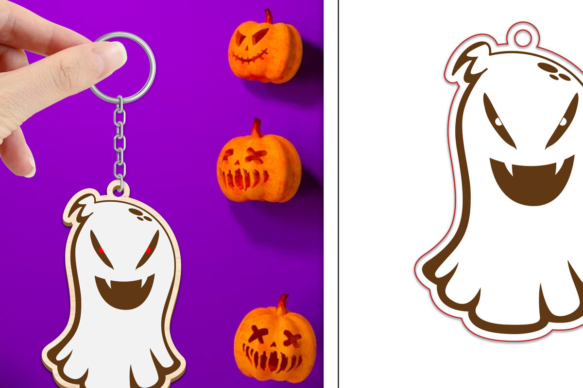 Intra απο ξύλο plywood 3mm-4mm πάχος - με μπρελόκ Halloween Ghost Δίασταση 4x4 cm INTRAFABR-102519057