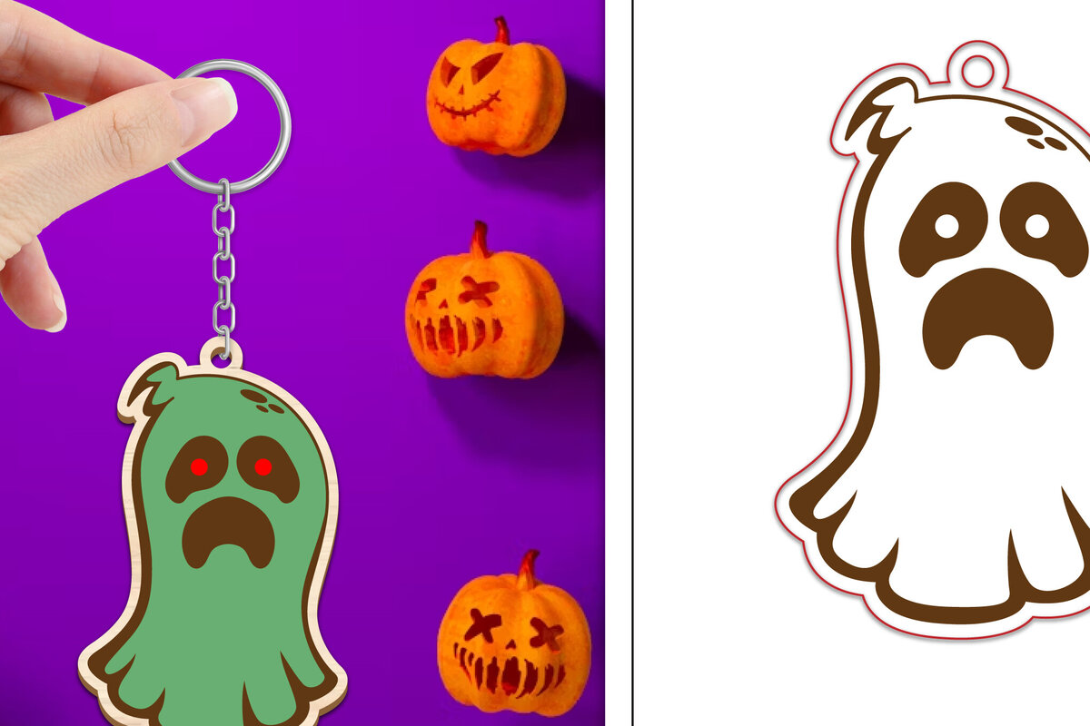 Intra απο ξύλο plywood 3mm-4mm πάχος - με μπρελόκ Halloween Ghost Δίασταση 4x4 cm INTRAFABR-102519154