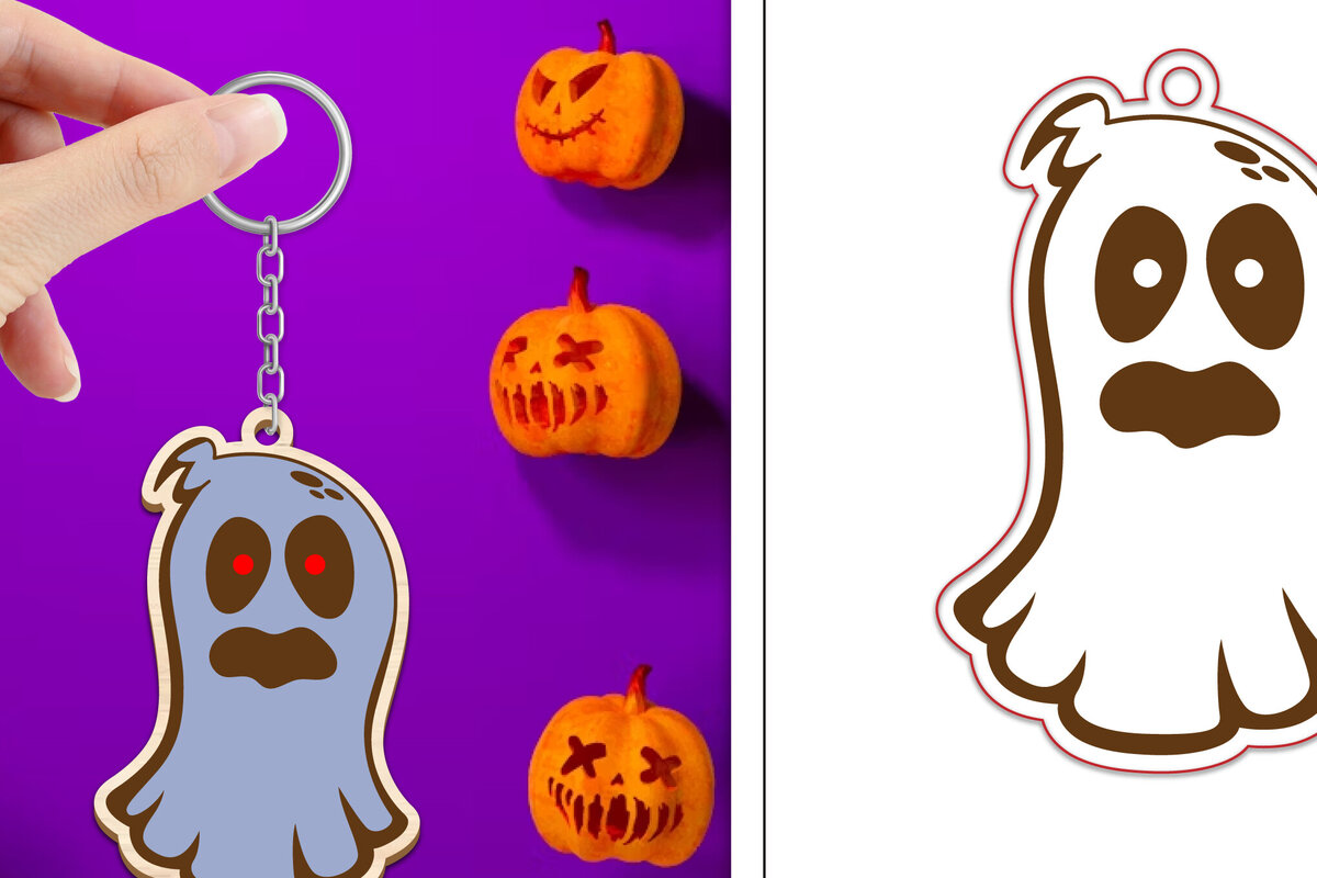 Intra απο ξύλο plywood 3mm-4mm πάχος - με μπρελόκ Halloween Ghost Δίασταση 4x4 cm INTRAFABR-102519165