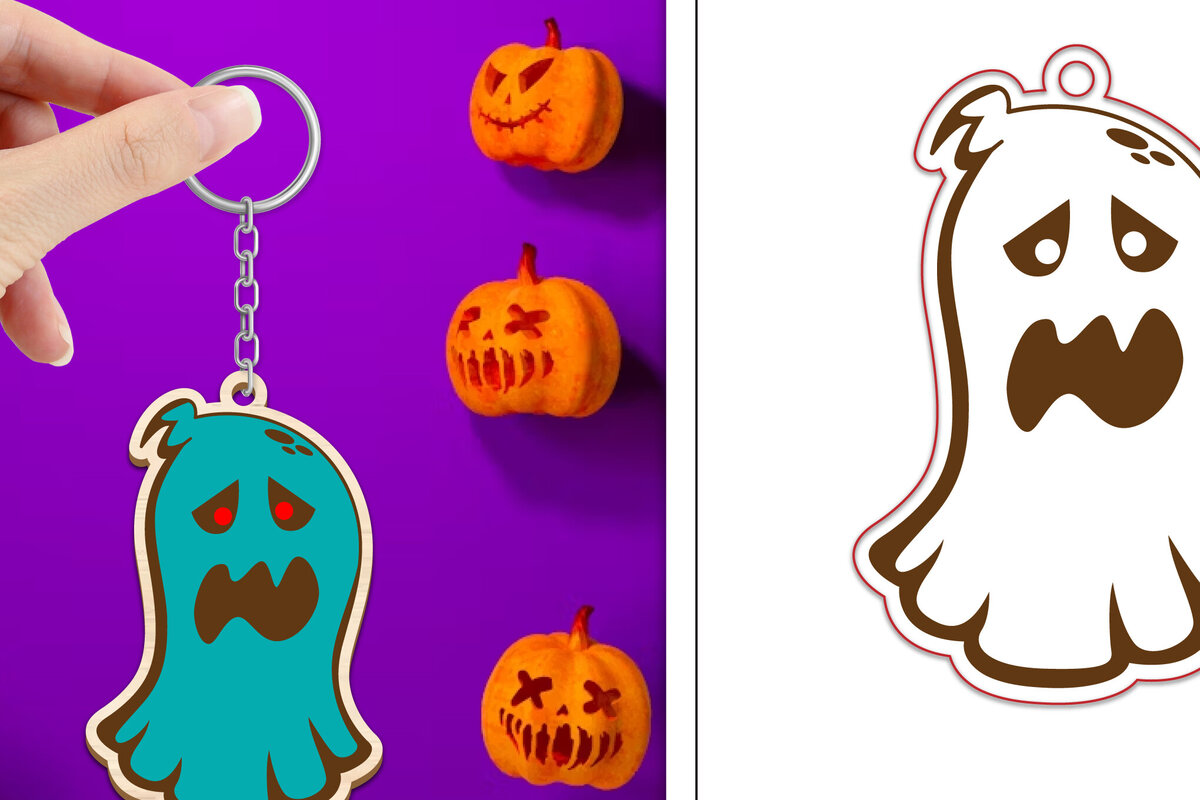 Intra απο ξύλο plywood 3mm-4mm πάχος - με μπρελόκ Halloween Ghost Δίασταση 4x4 cm INTRAFABR-102519341