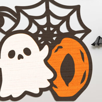Intra απο ξύλο plywood 3mm-4mm πάχος - Halloween Ghost με διακόσμηση αράχνη Δίασταση 8x4 cm INTRAFABR-104781174 - Image 3