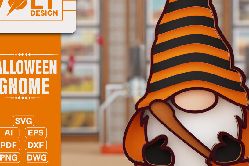 Intra απο ξύλο plywood 3mm-4mm πάχος - Halloween Gnome 3D  Πολυεπίπεδη κοπή Δίασταση 20x25 cm INTRAFABR-105082094