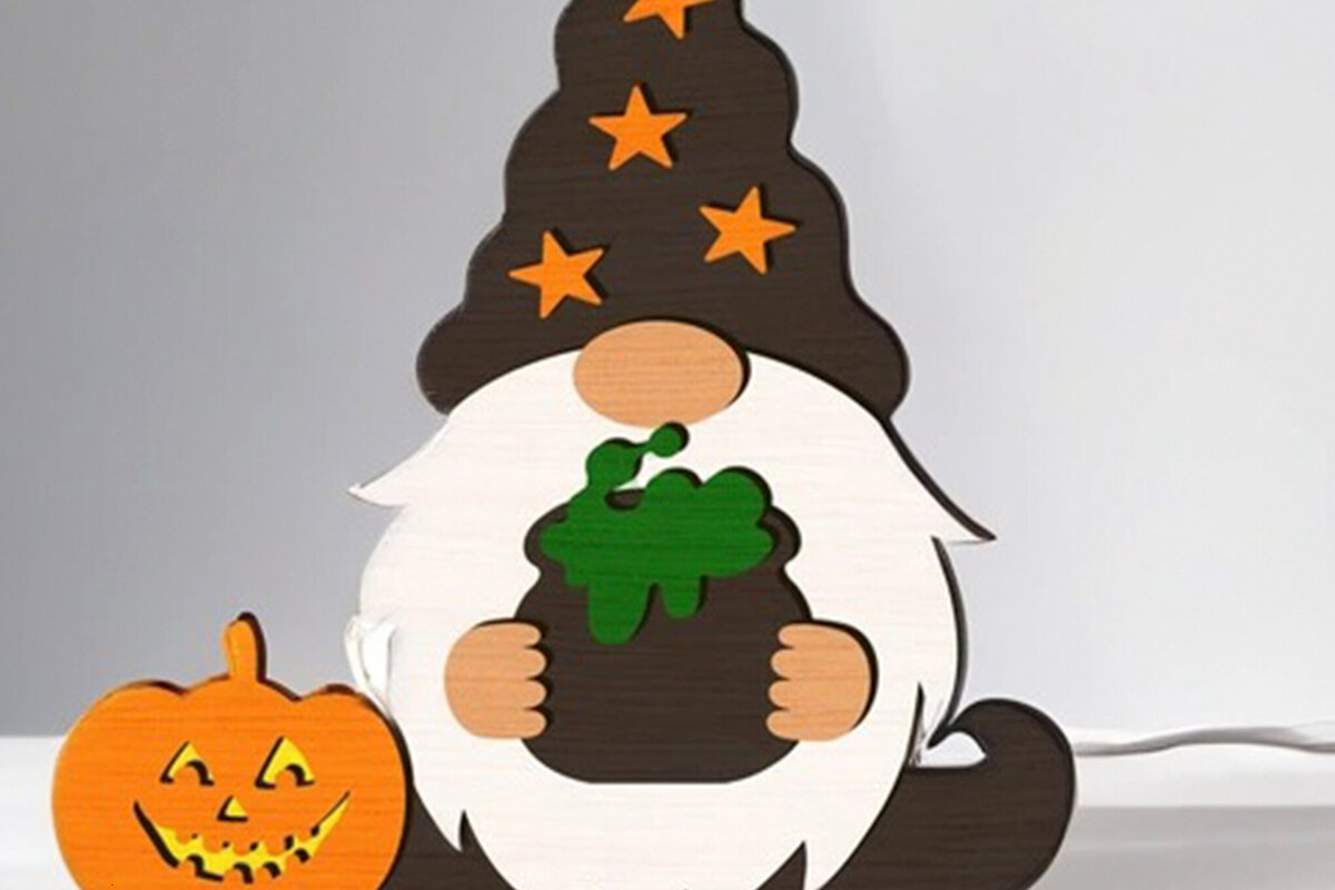 Intra απο ξύλο plywood 3mm-4mm πάχος - Διακοσμητικό κομμένο  Halloween Gnome Δίασταση 8x6 cm INTRAFABR-103561802