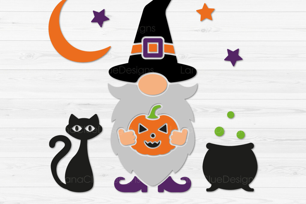 Intra απο ξύλο plywood 3mm-4mm πάχος - Halloween Gnome με μαύρη γάτα κολοκύθας Δίασταση 15x15 cm INTRAFABR-69419612