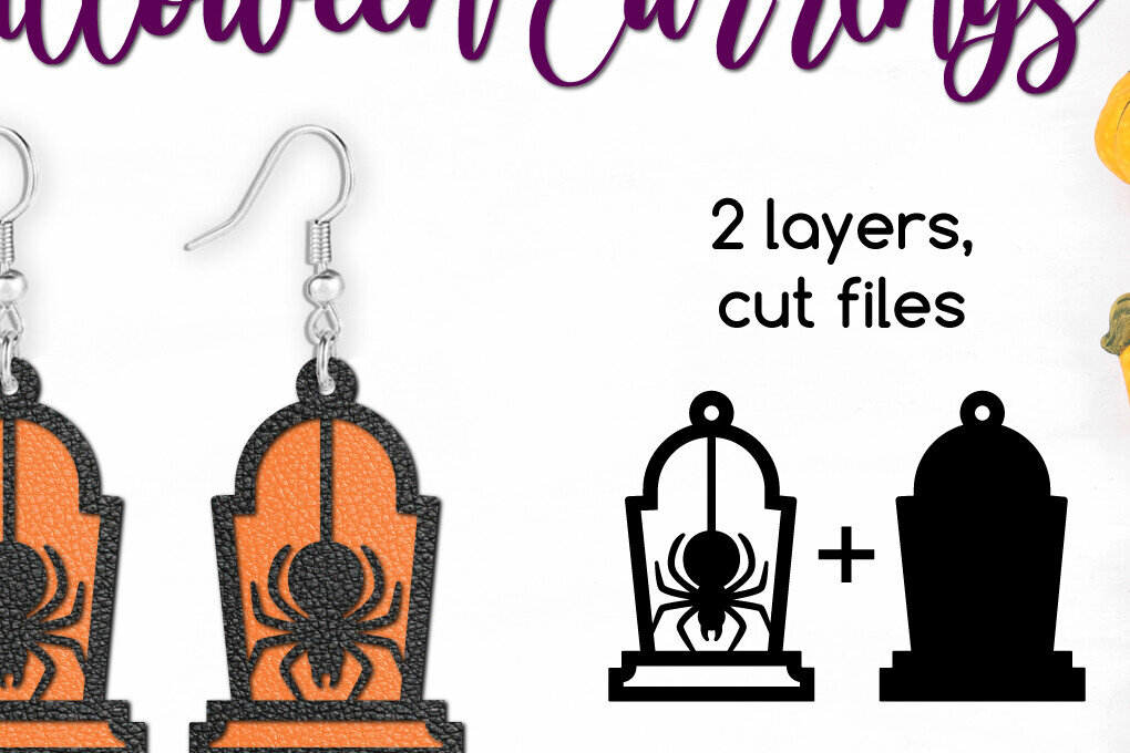Intra απο ξύλο plywood 3mm-4mm πάχος - Halloween Gravestone Spider Earring  Δίασταση 3x3 cm INTRAFABR-105247912