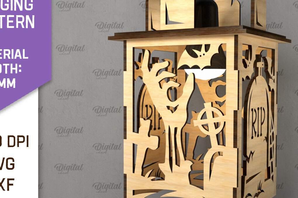 Intra απο ξύλο plywood 3mm-4mm πάχος - Αποκριάτικο Κρεμαστό Φανάρι με λέιζερ Δίασταση 15x15 cm INTRAFABR-104870324