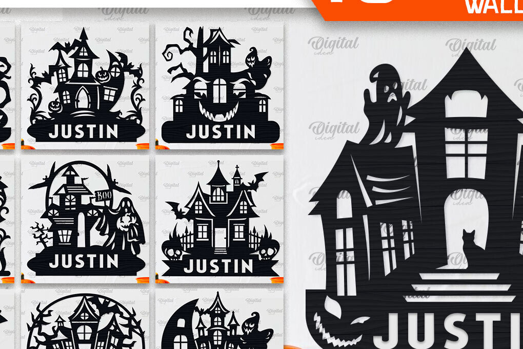 Intra απο ξύλο plywood 3mm-4mm πάχος - Πακέτο κοπής λέιζερ Haunted House Halloween Δίασταση 15x15 cm INTRAFABR-104234657