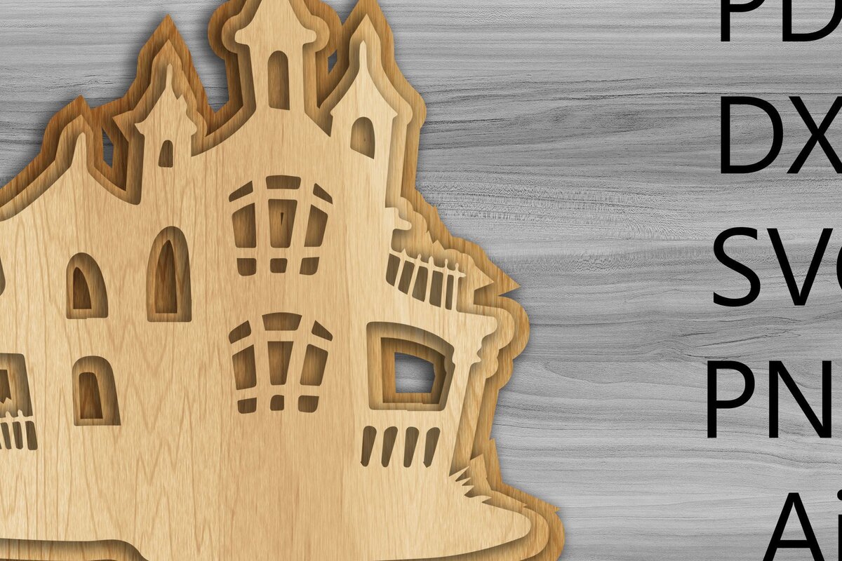 Intra απο ξύλο plywood 3mm-4mm πάχος - Halloween Haunted House Laser/Κοπή ξύλου Δίασταση 15x15 cm INTRAFABR-36353651
