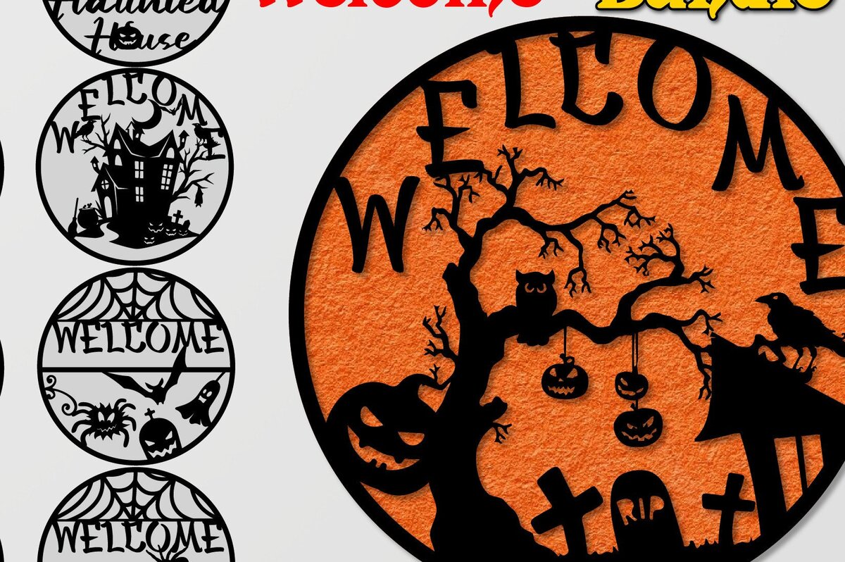 Intra απο ξύλο plywood 3mm-4mm πάχος - Πακέτο σημαδιών καλωσορίσματος Halloween Haunted Δίασταση 40x50 cm INTRAFABR-37571042