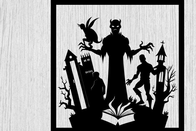 Intra απο ξύλο plywood 3mm-4mm πάχος - Αρχεία λέιζερ μετάλλων βιβλίων τρόμου Halloween Δίασταση 40x50 cm INTRAFABR-103742418