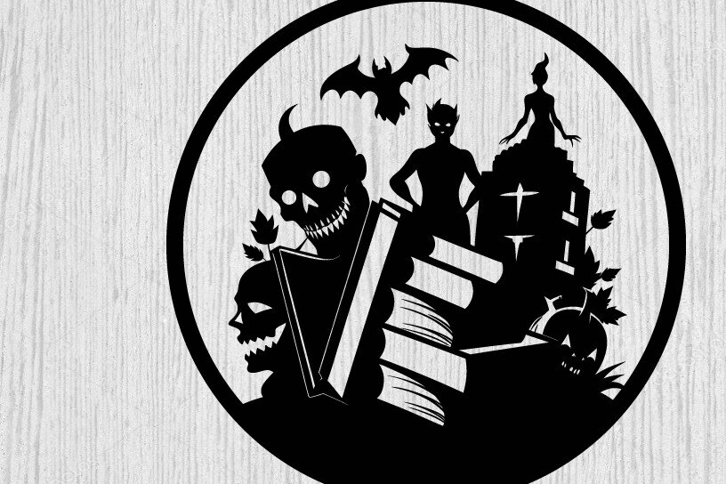 Intra απο ξύλο plywood 3mm-4mm πάχος - Βιβλία τρόμου Halloween Μεταλλική τέχνη τοίχου Δίασταση 40x50 cm INTRAFABR-103395404