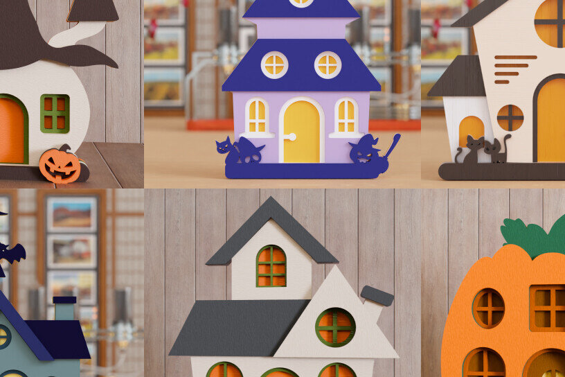 Intra απο ξύλο plywood 3mm-4mm πάχος - ΠΑΚΕΤΟ 3D  Multilayer House Halloween Δίασταση 20x25 cm INTRAFABR-103330093