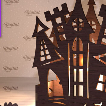 Intra απο ξύλο plywood 3mm-4mm πάχος - Κηροπήγιο Halloween House Δίασταση 15x15 cm INTRAFABR-103939062 - Image 1