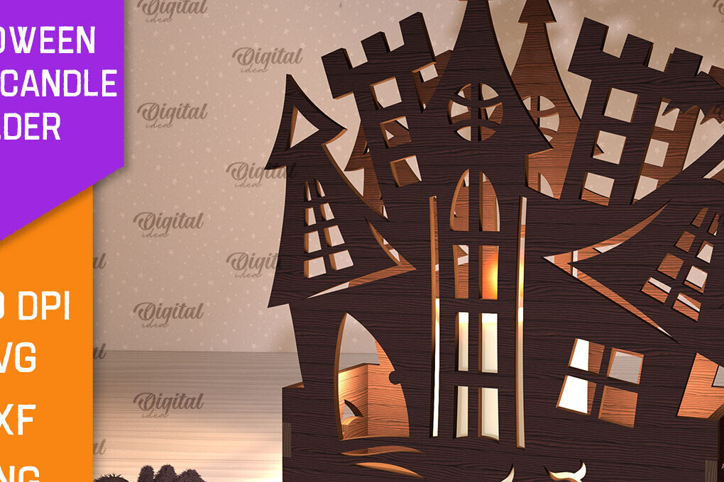 Intra απο ξύλο plywood 3mm-4mm πάχος - Κηροπήγιο Halloween House Δίασταση 15x15 cm INTRAFABR-103939062