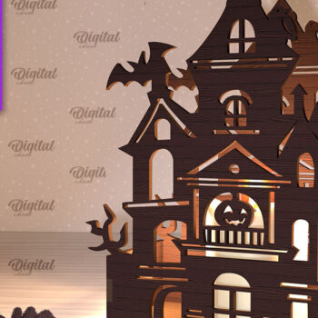 Intra απο ξύλο plywood 3mm-4mm πάχος - Κηροπήγιο Halloween House Δίασταση 15x15 cm INTRAFABR-103939080 - Image 1