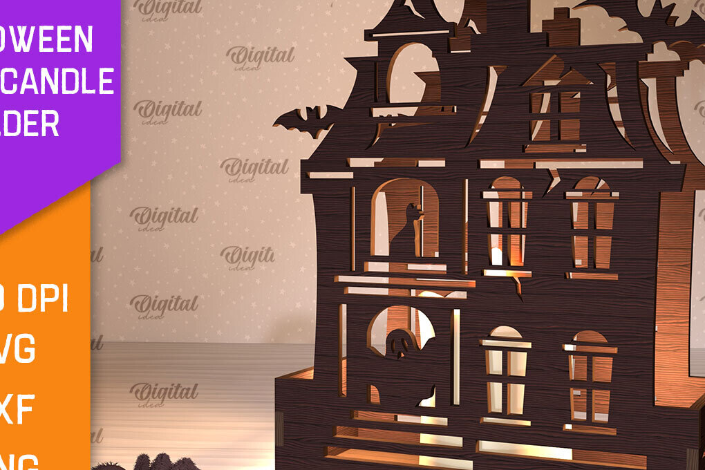 Intra απο ξύλο plywood 3mm-4mm πάχος - Κηροπήγιο Halloween House Δίασταση 15x15 cm INTRAFABR-103939170