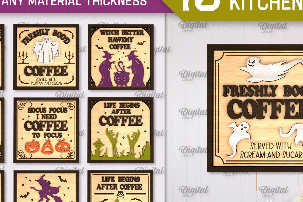 Intra απο ξύλο plywood 3mm-4mm πάχος - Πακέτο κοπής με λέιζερ για αποκριάτικες πινακίδες κουζίνας Δίασταση 15x15 cm INTRAFABR-105127184