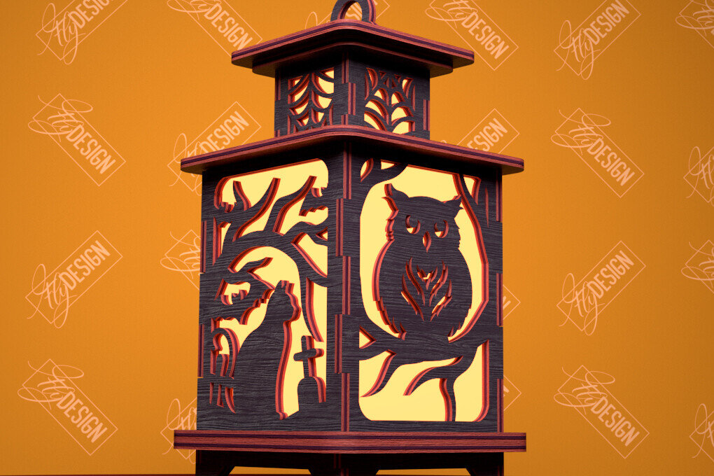 Intra απο ξύλο plywood 3mm-4mm πάχος - Φανάρι αποκριών | 3D φανάρι σκιών Δίασταση 15x15 cm INTRAFABR-103967432