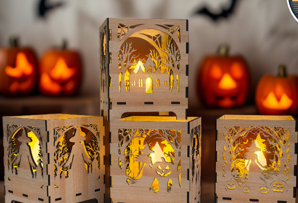 Intra απο ξύλο plywood 3mm-4mm πάχος - Κηροπήγιο Halloween Cut Laser Δίασταση 25x25 cm INTRAFABR-105448124