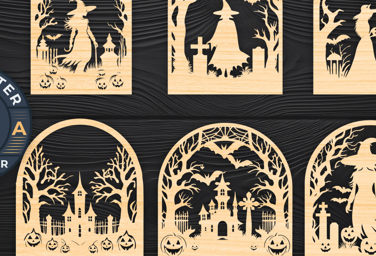 Intra απο ξύλο plywood 3mm-4mm πάχος - Πακέτο υ  Cut Halloween Laser 01 Δίασταση 15x15 cm INTRAFABR-106011320