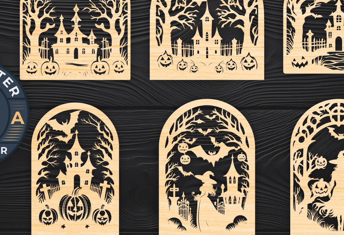Intra απο ξύλο plywood 3mm-4mm πάχος - Πακέτο υ  Cut Halloween Laser 02 Δίασταση 15x15 cm INTRAFABR-106011322