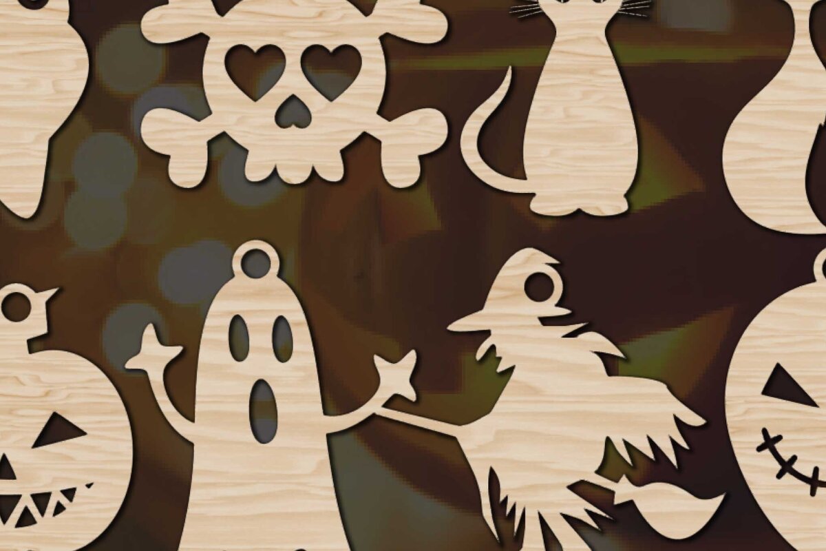 Intra απο ξύλο plywood 3mm-4mm πάχος - Πακέτο Halloween Laser  με τρύπες Δίασταση 15x15 cm INTRAFABR-78162088