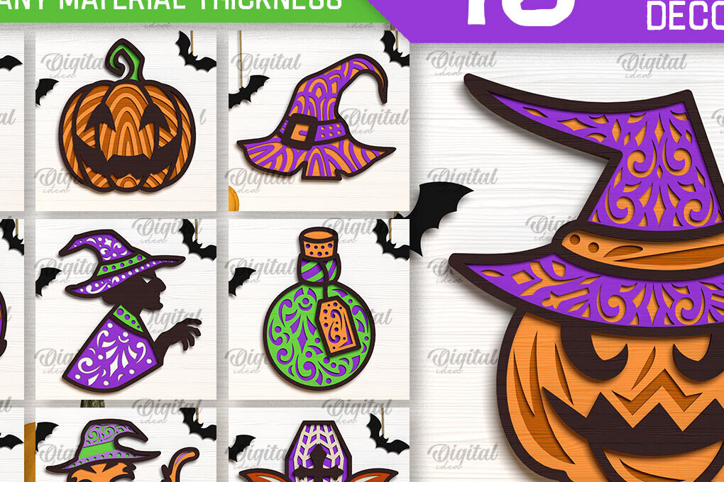 Intra απο ξύλο plywood 3mm-4mm πάχος - Πακέτο LaserCut Decor με στρώσεις Halloween Δίασταση 15x15 cm INTRAFABR-102378158