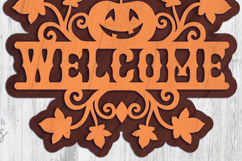 Intra απο ξύλο plywood 3mm-4mm πάχος - Σήμα καλωσορίσματος με στρώματα αποκριών | Κολοκύθι Δίασταση 15x15 cm INTRAFABR-37414631