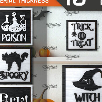 Intra απο ξύλο plywood 3mm-4mm πάχος - Πακέτο κοπής με λέιζερ Mini Halloween Signs Δίασταση 15x15 cm INTRAFABR-107115719 - Image 1