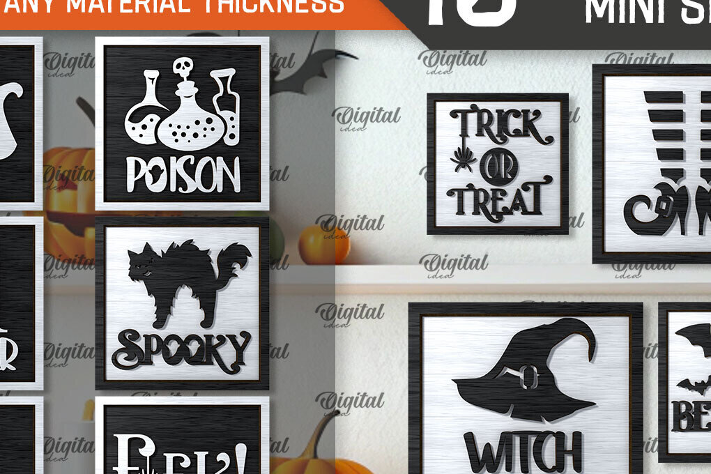 Intra απο ξύλο plywood 3mm-4mm πάχος - Πακέτο κοπής με λέιζερ Mini Halloween Signs Δίασταση 15x15 cm INTRAFABR-107115719