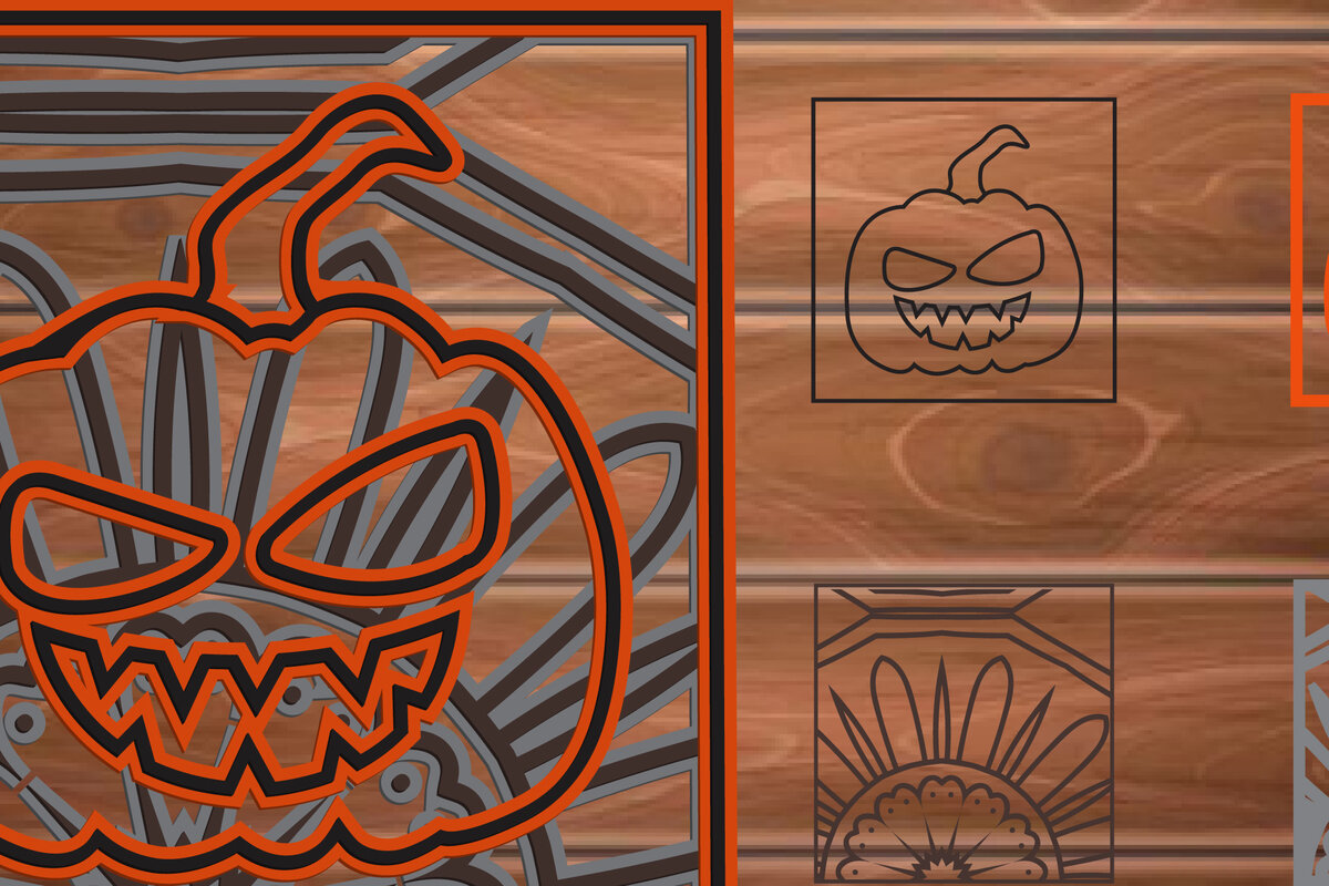 Intra απο ξύλο plywood 3mm-4mm πάχος - Αποκοπή υ  πολλαπλών επιπέδων Halloween Δίασταση 15x15 cm INTRAFABR-14513161