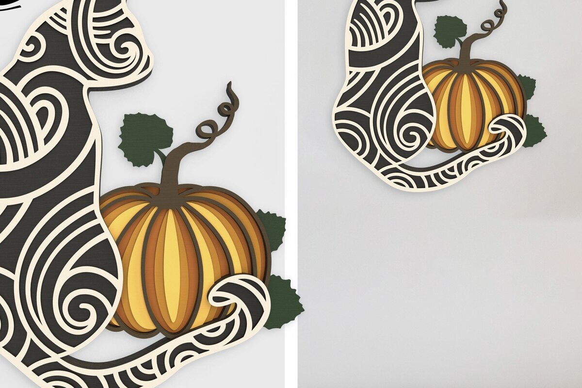 Intra απο ξύλο plywood 3mm-4mm πάχος - Γάτα και κολοκύθα μούμια αποκριών Δίασταση 6x6 cm INTRAFABR-37271062